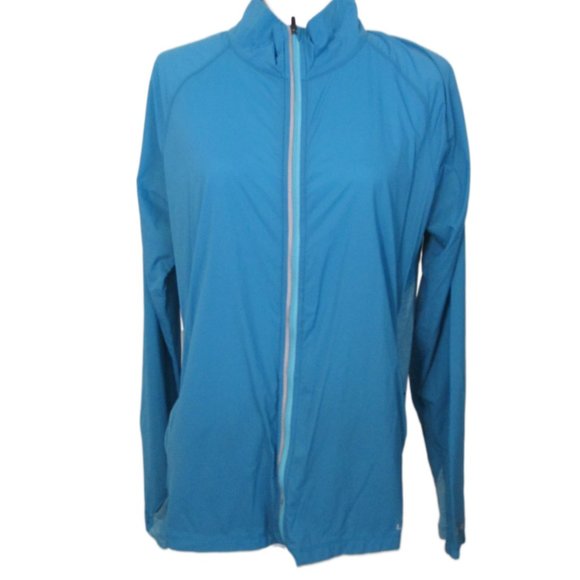 L L Bean Aqua Blue Thumb Hole Long Sleeve Reflective Accents Windbreaker Size L - Picture 10 of 14
